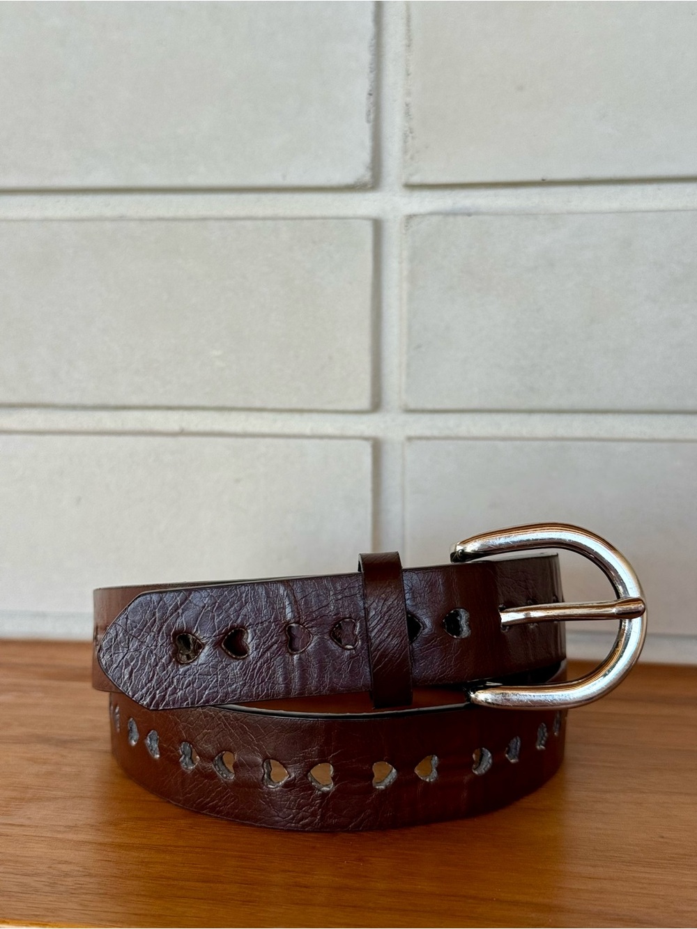 Heart Cutout Brown Leather Belt * Girls Preteen * Fully Adjustable * 32 inches